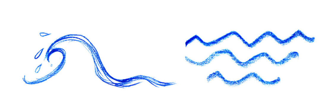Sea wave crayon icon. Hand drawn water flow
