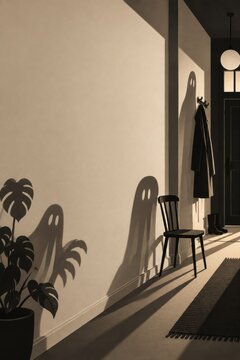 Minimal Ghost Shadows in Modern Hallway Vertical Background