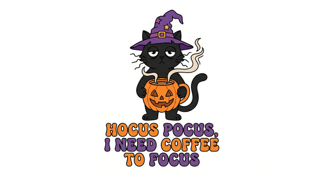 Hocus Pocus I Need Coffee to Focus Halloween Vector T-Shirt Design