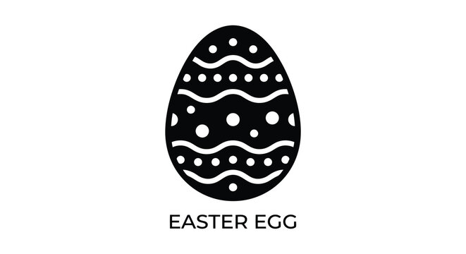 Black silhouette of an easter egg with wavy and dotted ornamentation