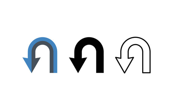 Minimalist u-turn arrows set showing direction and navigation options against white background