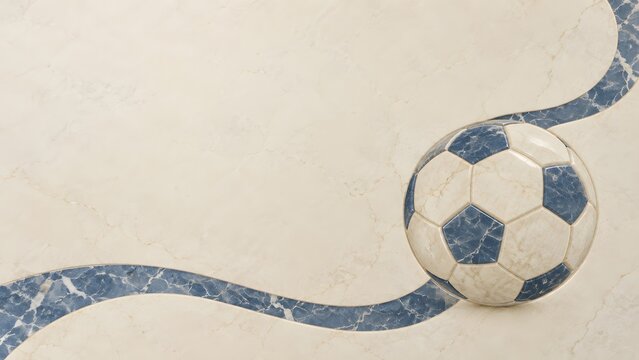 sports football zellige pathway curving across a pale stone floor