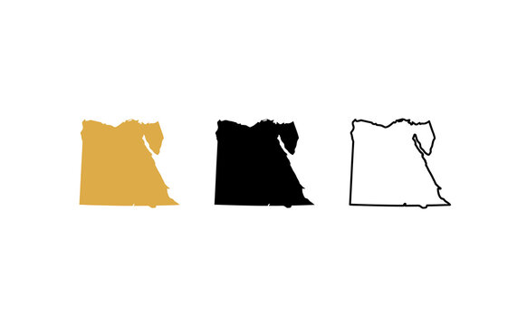 Minimalist map of Egypt vector set with gold, black silhouette and outline designs