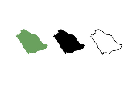 Minimalist Saudi Arabia map silhouettes in green black and outline vector design