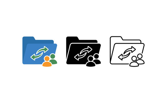 Minimalist folder icons featuring data transfer and user sharing symbols