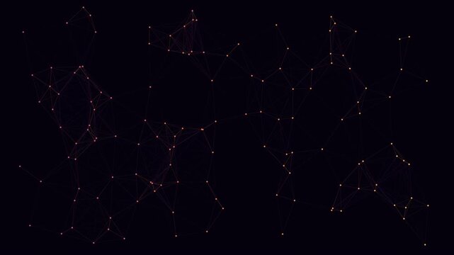 Seamless loop: glowing neon pink nodes form animated plexus network on dark void. Vibrant connections pulse with energy creating futuristic data mesh. Cyber technology and networking visual.