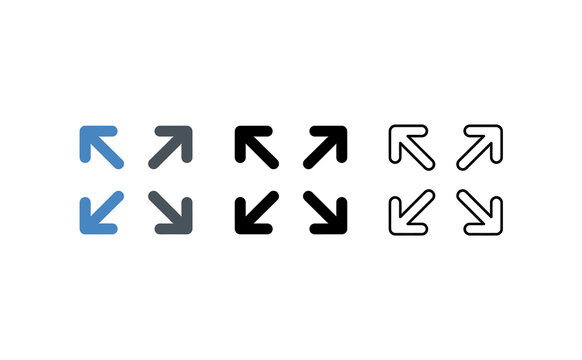 Minimalist fullscreen expand icons set pointing outward against white background