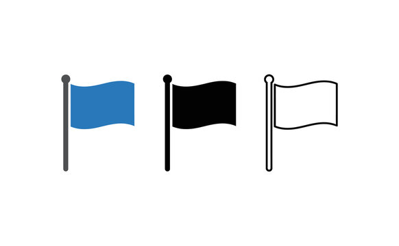 Minimalist flag icon set featuring blue black and outline styles on white background