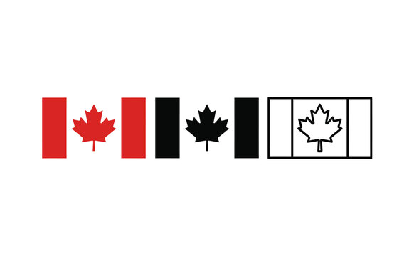 Minimalist Canadian flag icons featuring red black and outline maple leaf designs