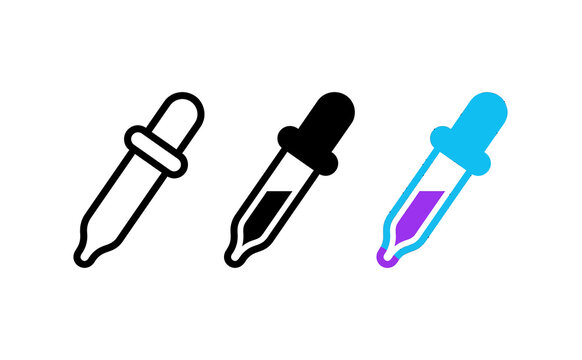 Minimalist dropper icons set featuring line art and flat color styles