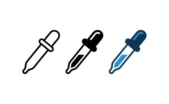Minimalist pipette icon set featuring line art and filled styles on white background