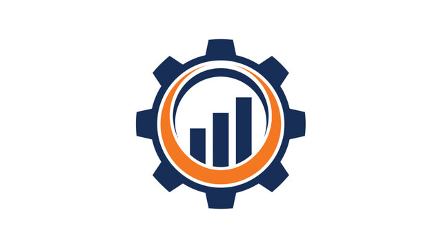 Modern gear logo icon featuring financial bar charts for business growth and professional industrial engineering concepts
