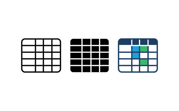 Minimalist spreadsheet icons featuring data tables and charts in clean vector style