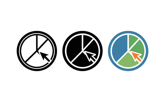 Minimalist pie chart icons featuring mouse cursors in clean vector illustration style