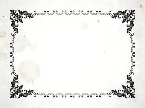 Vintage floral frame illustration with decorative corner flourishes on aged paper background