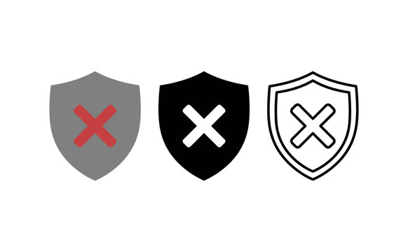 Minimalist shield icons with cross marks showing security rejection against white background