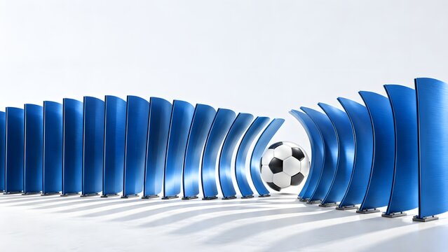 sports football anodized aluminum fins bending rhythmically around a ball