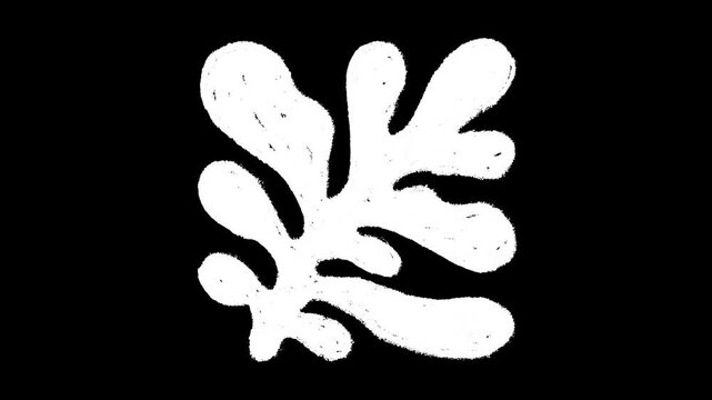 Hand-drawn white chalk abstract leaf shape element drawing on alpha 3