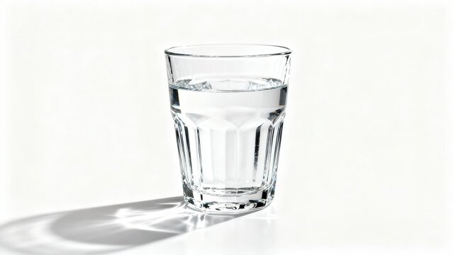 Clear water in a faceted glass on a white background