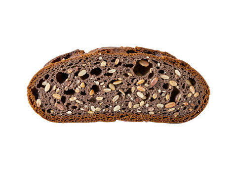Fresh German Pumpernickel Bread Slice Cross Section Isolated on White
