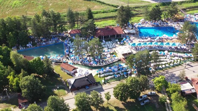 Aerial View of Vrujci Spa Complex and Outdoor Swimming Pool, Serbia