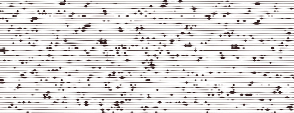 Muddy line texture, black stripe pattern. Grunge scratch background, paint sketch bg. Dirty horizontal line print, retro noise strip frame. Glitch effect grain backdrop. Abstract vector illustration