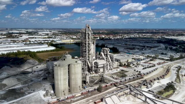 Aerial view of a large industrial cement factory plant