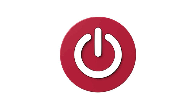 Minimalist red power button icon featuring a clean white symbol on a simple circular 3d base