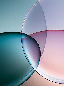 Abstract digital art piece with three overlapping circles. the circles are of different colors - one is blue, one is pink, and one is white.