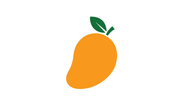 Vibrant orange mango vector illustration featuring a single green leaf for fresh organic food design projects