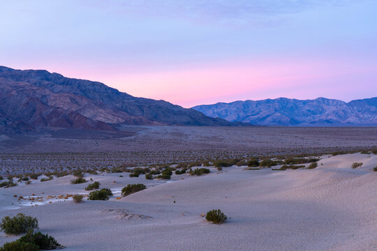 Sunset in Death Valley Seen from the Mesquite Valley Sand Dunes California