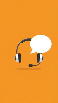 Minimalist customer service headset and speech bubble motion graphic, ai generated
