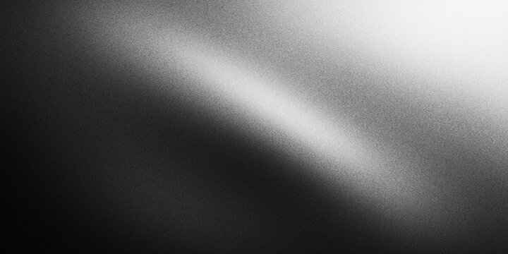 Monochrome grainy gradient background, dark silver metallic texture with soft light leak, abstract black and white blurred surface for web design