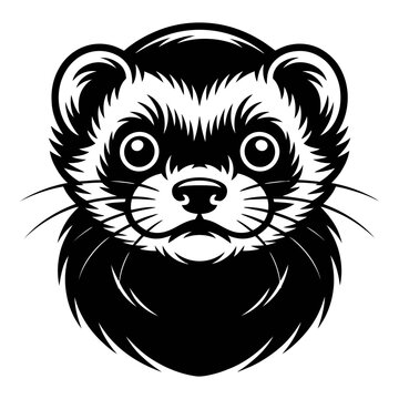 Detailed ferret head illustration presents a striking black silhouette