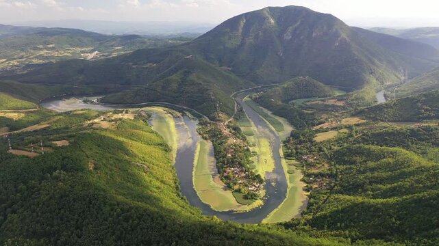 Aerial View of the Meander of West Morava River Near Cacak, Serbia