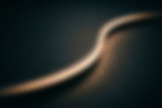 Abstract grainy texture background with glowing light wave, dark cinematic motion blur effect, elegant golden curve on black textured surface