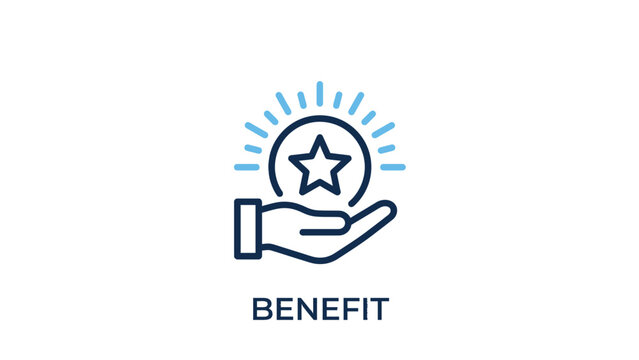 Minimalist outline icon showing hand holding glowing star symbol representing business benefits and customer value proposition