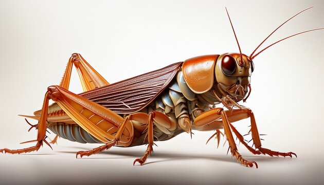 close up of cricket insect in studio light side view isolated on white background generative ai