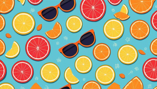 seamless pattern of summer citrus fruits sunglasses without logos