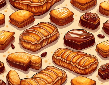 delicious honey date pastries seamless pattern