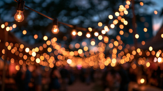 Blurred String Lights and Bokeh at Outdoor Evening Event