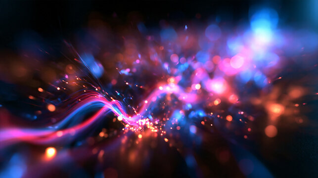 Abstract Glowing Energy Wave with Sparkling Light Particles