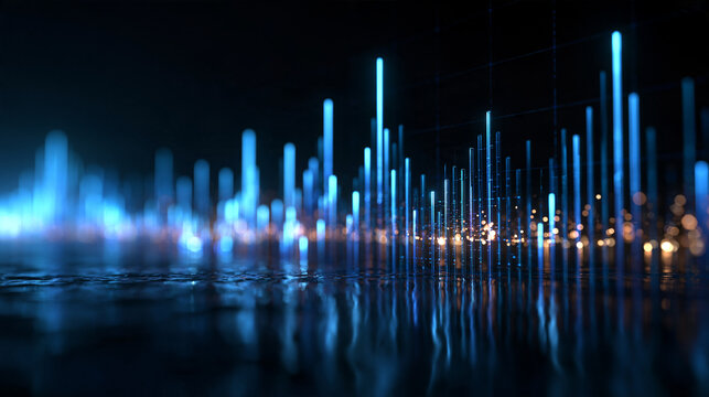 Abstract Digital Data Stream and Sound Equalizer Visualization