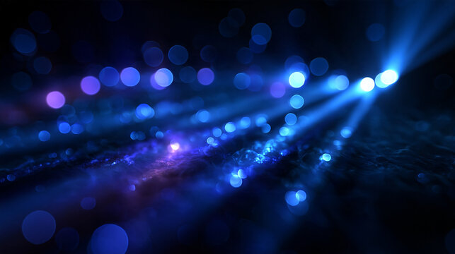 Abstract Blue Bokeh Lights and Stage Beam Background