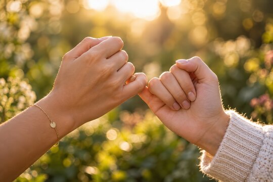 Two women friends making a pinky promise to keep an intimate secret and confidential confession.