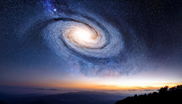 cosmic landscape with spiral galaxy and nebulae in space at night