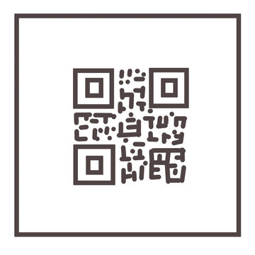 Two dimensional QR code icon in a square frame. Hand drawn scannable code isolated on white background.