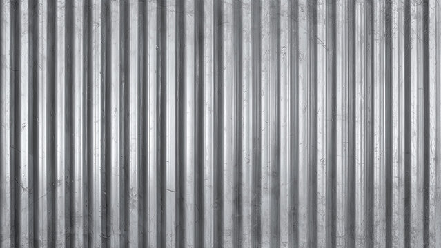 Zinc galvanised corrugated sheet close-up ridged metal roofing in cool grey