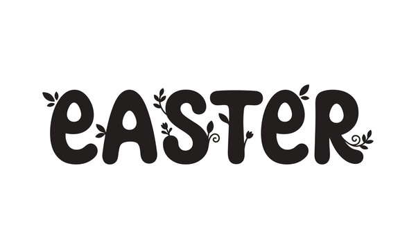 Easter word with floral and egg decorations