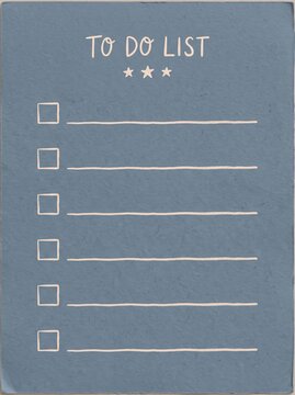 Handwritten to-do list checklist layout on blue paper with copy space for marketing